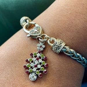 Rhinestone tree pendant rope bracelet. Silver tone. Christmas. Bling. Vintage.